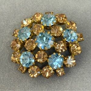 Vintage Made In Austria Signed Rhinestone Brooch Light Blue/Champagne EUC